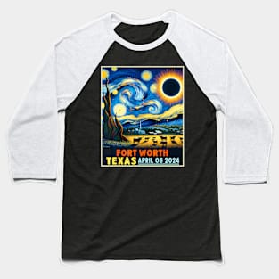 Fort Worth Texas Total Solar Eclipse 2024 Starry Night Baseball T-Shirt